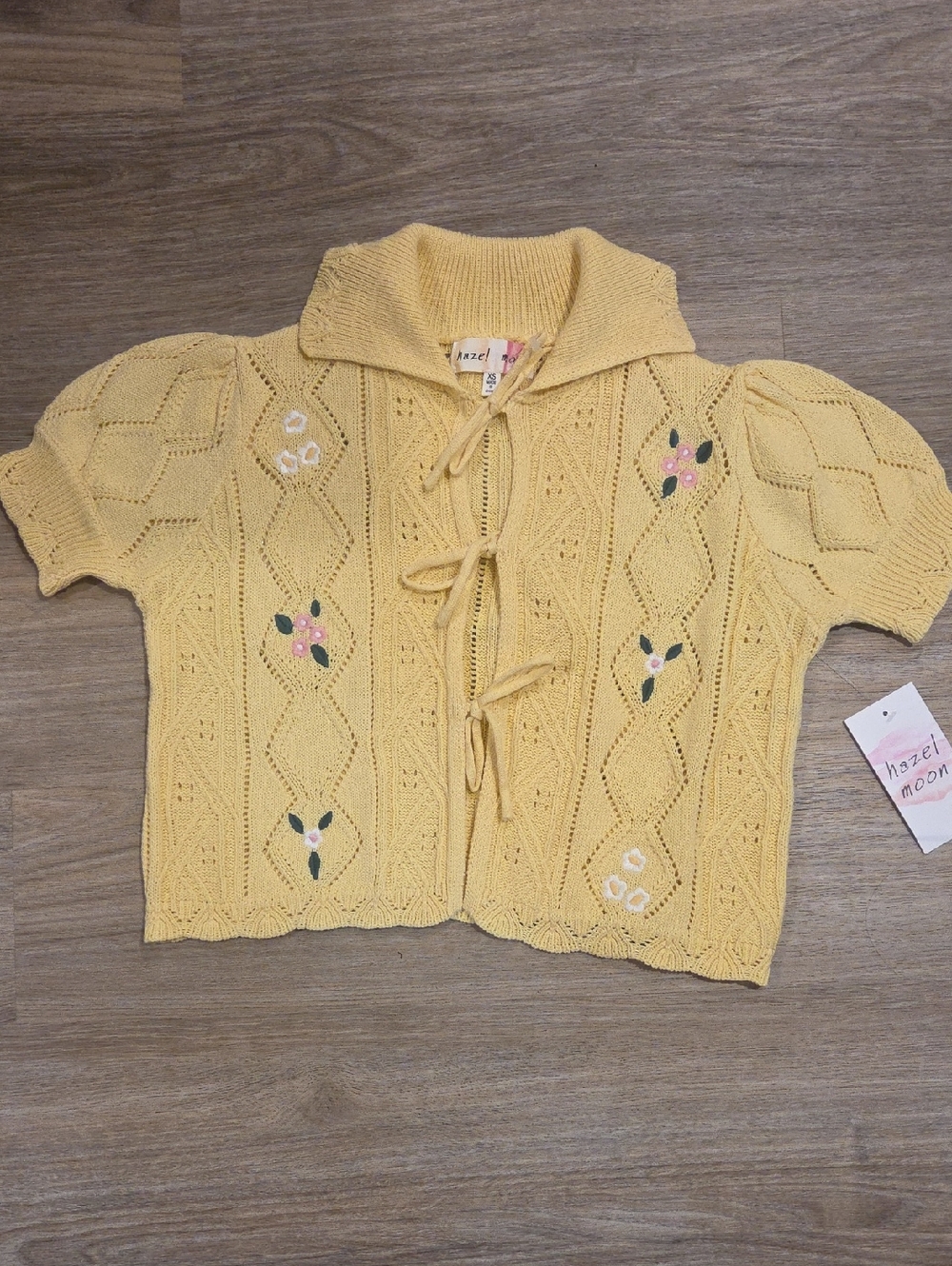 Hazel Moon Pale Yellow Knit Tie-Front Cardigan Size XS Oversized